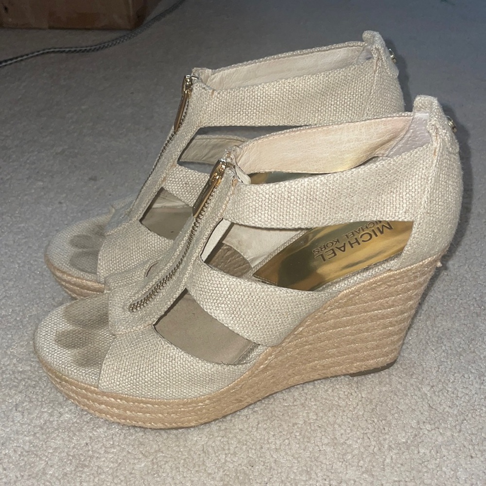 michael kors canvas wedge heel